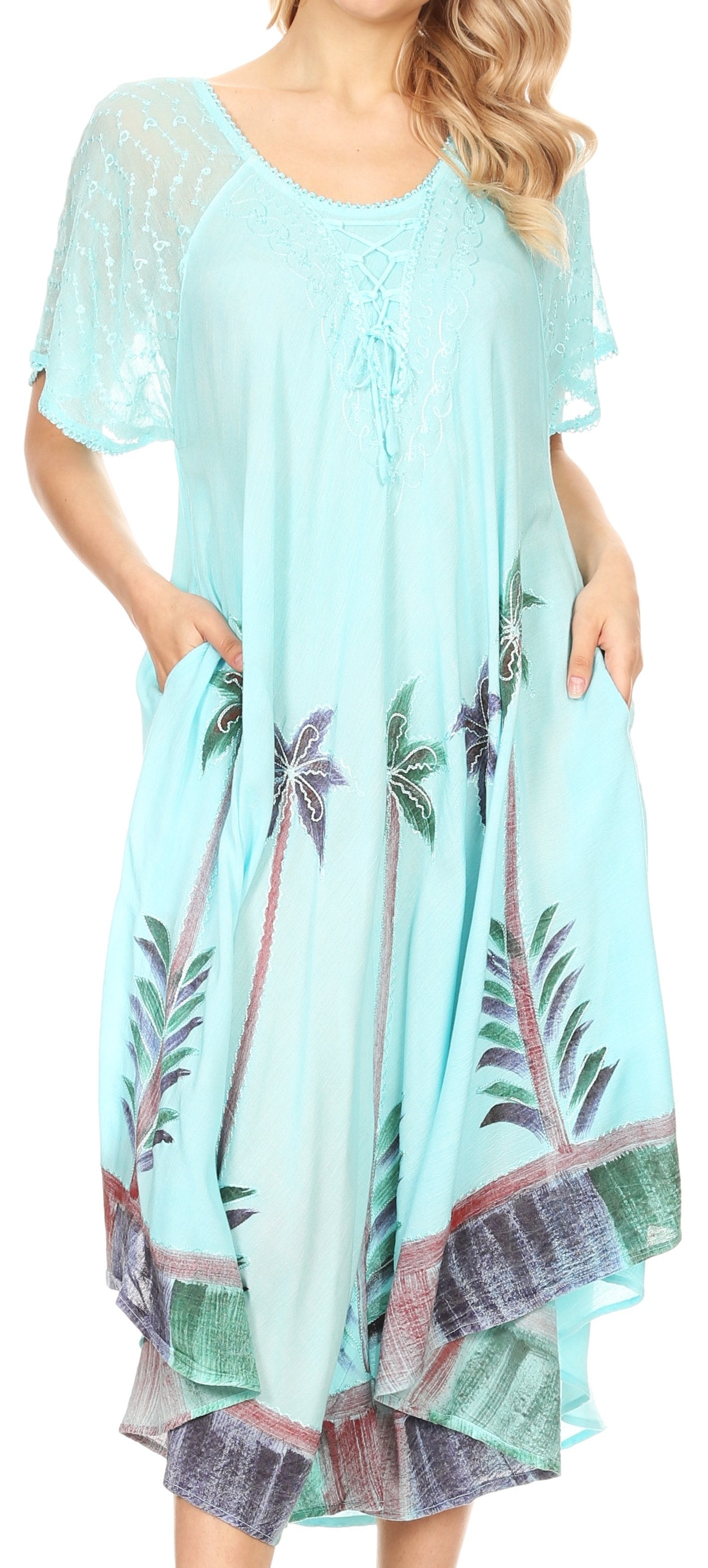 Sakkas Kai Palm Tree Caftan Tank Dress / Cover Up