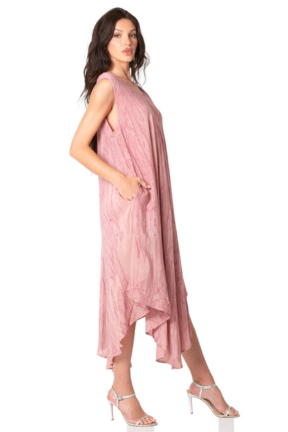 Sakkas Kara Long Draped Sleeveless Marbled Caftan Dress / Cover Up