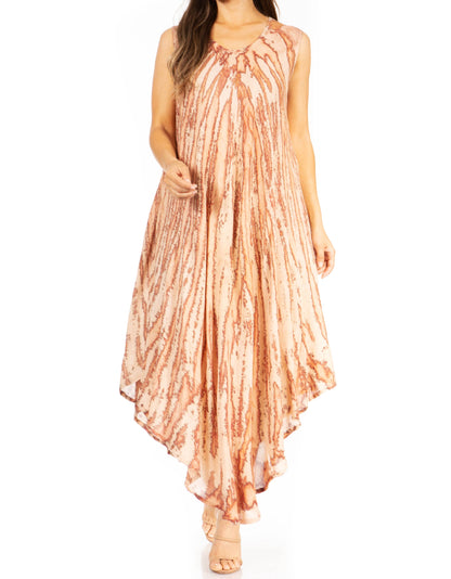 Sakkas Kara Long Draped Sleeveless Marbled Caftan Dress / Cover Up