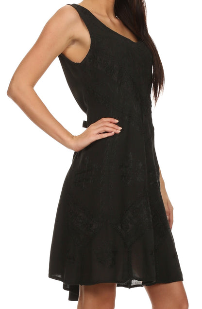 Sakkas Sudha Stonewash Embroidery Mid Length Adjustable dress