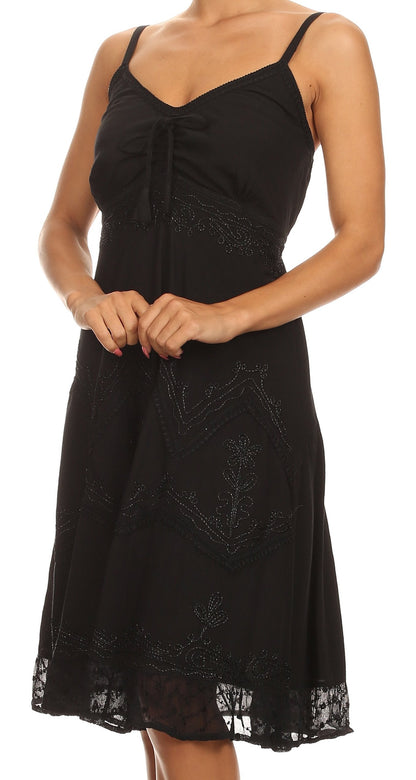 Sakkas Lacey Stonewashed Embroidered Silver Threaded Spaghetti Strap Dress