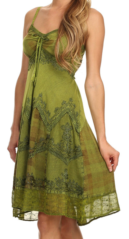 Sakkas Lacey Stonewashed Embroidered Silver Threaded Spaghetti Strap Dress