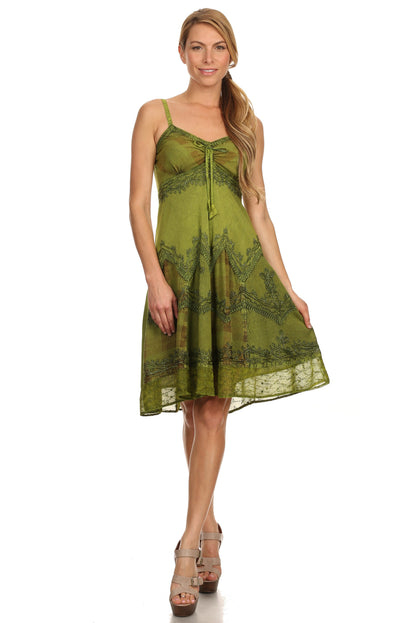 Sakkas Lacey Stonewashed Embroidered Silver Threaded Spaghetti Strap Dress