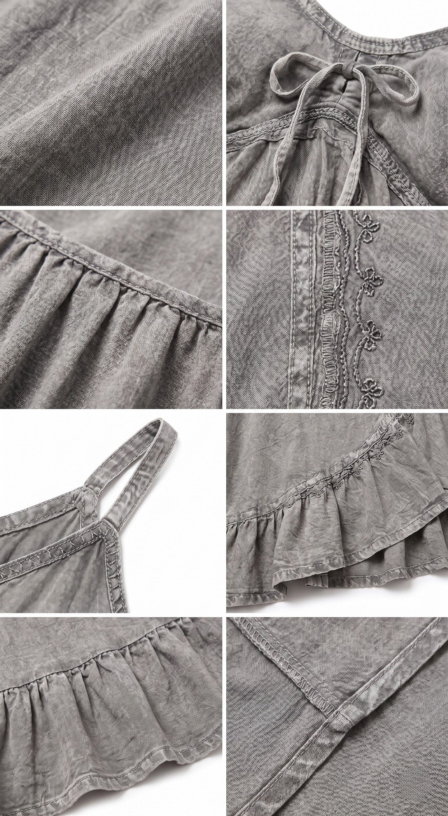 Sakkas Allie Stonewashed Embroidered Adjustable Spaghetti Straps Long Dress