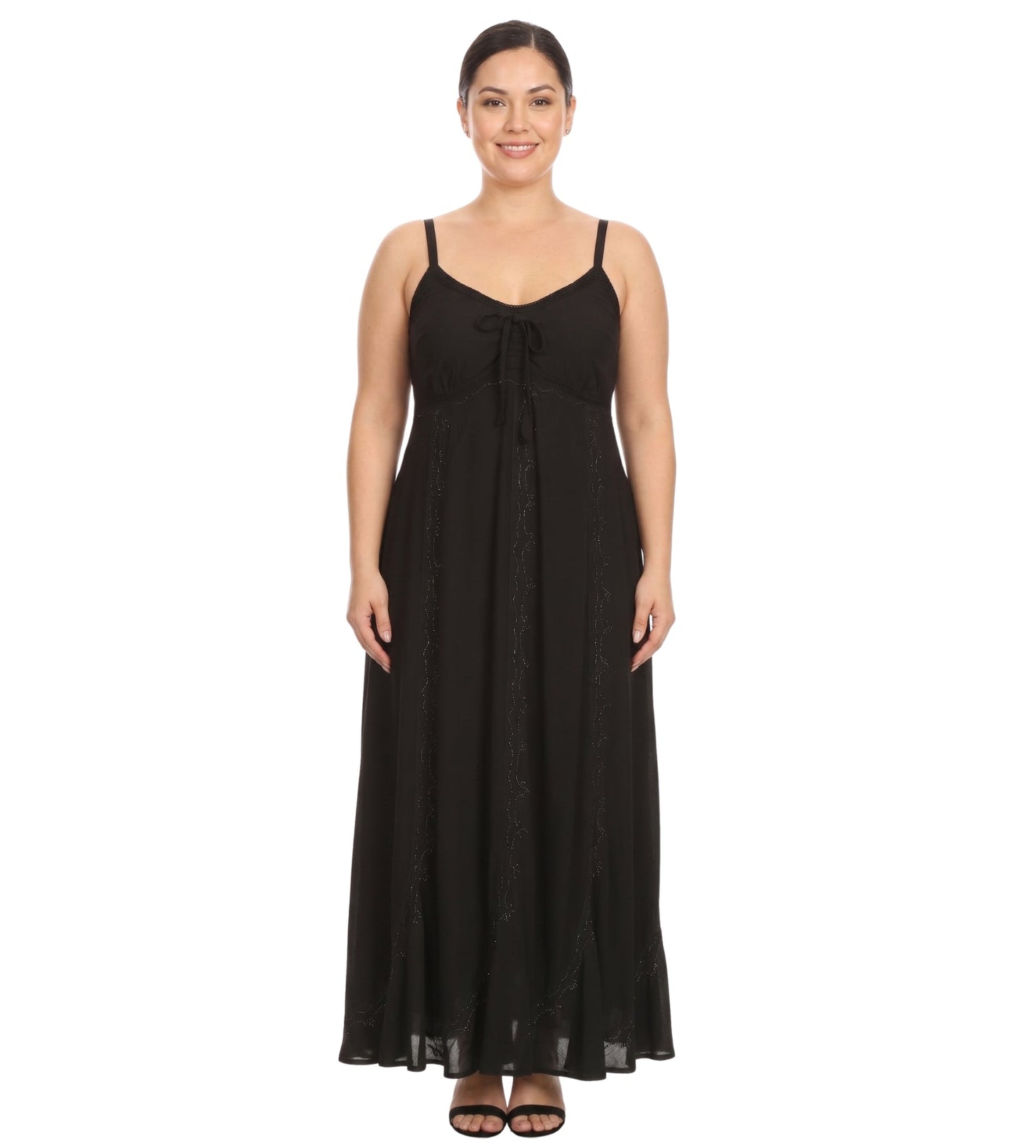 Sakkas Allie Stonewashed Embroidered Adjustable Spaghetti Straps Long Dress