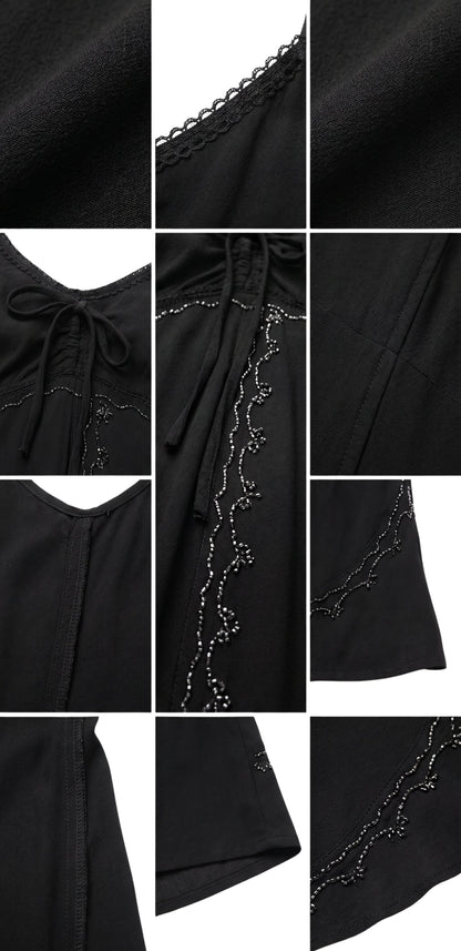 Sakkas Allie Stonewashed Embroidered Adjustable Spaghetti Straps Long Dress