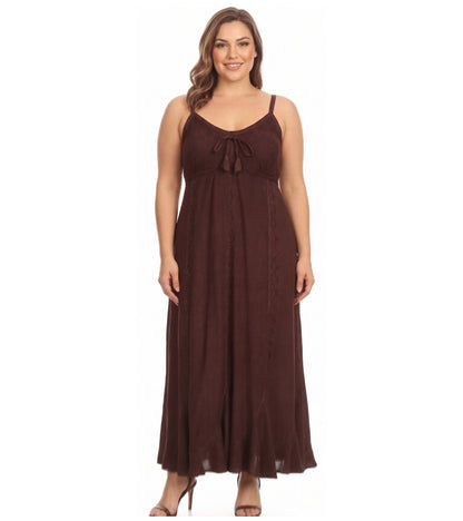 Sakkas Allie Stonewashed Embroidered Adjustable Spaghetti Straps Long Dress