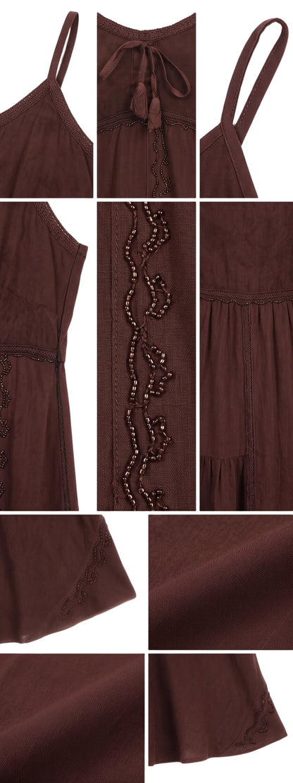 Sakkas Allie Stonewashed Embroidered Adjustable Spaghetti Straps Long Dress