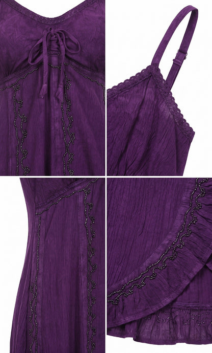 Sakkas Allie Stonewashed Embroidered Adjustable Spaghetti Straps Long Dress