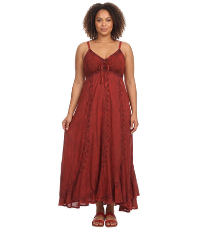 Sakkas Allie Stonewashed Embroidered Adjustable Spaghetti Straps Long Dress