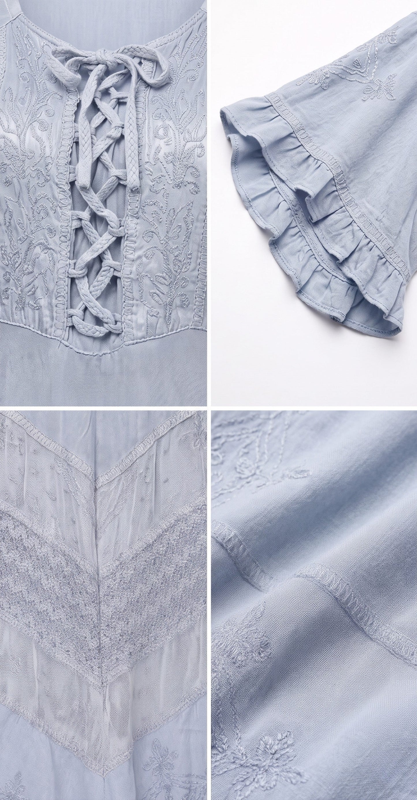 Sakkas Mirabel Stonewashed Corset Style Floral Emboridery Kimono Sleeve Dress
