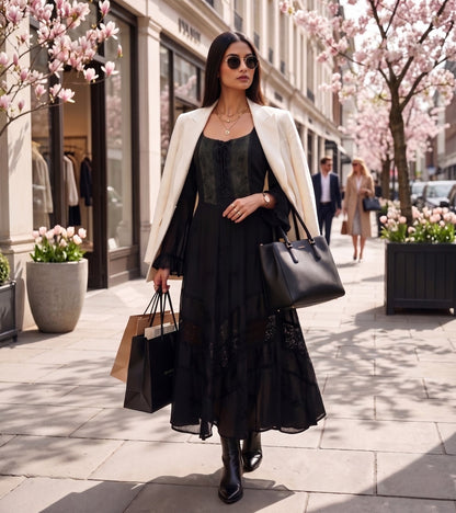 Sakkas Mirabel Stonewashed Corset Style Floral Emboridery Kimono Sleeve Dress