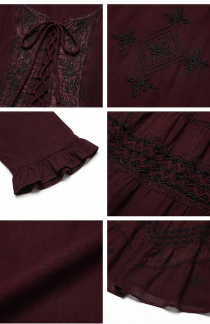 Sakkas Mirabel Stonewashed Corset Style Floral Emboridery Kimono Sleeve Dress