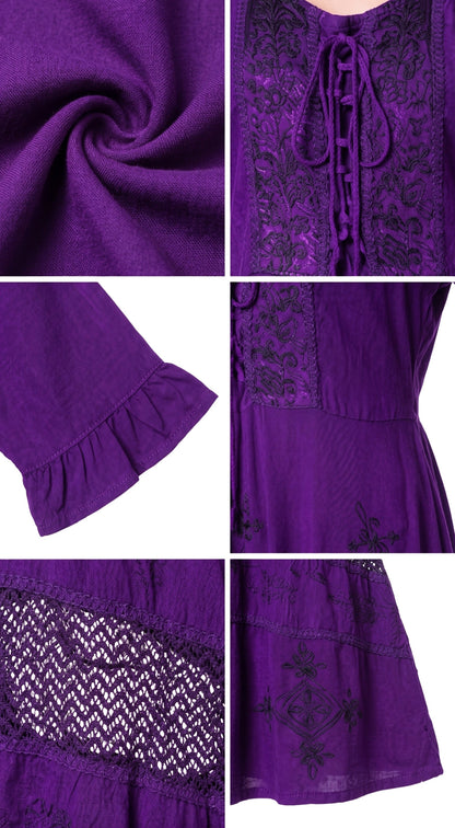 Sakkas Mirabel Stonewashed Corset Style Floral Emboridery Kimono Sleeve Dress