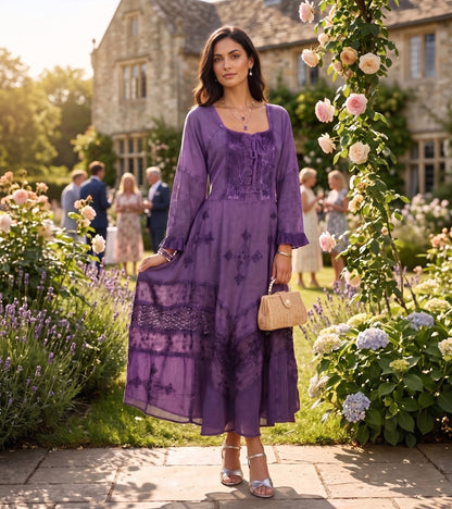 Sakkas Mirabel Stonewashed Corset Style Floral Emboridery Kimono Sleeve Dress