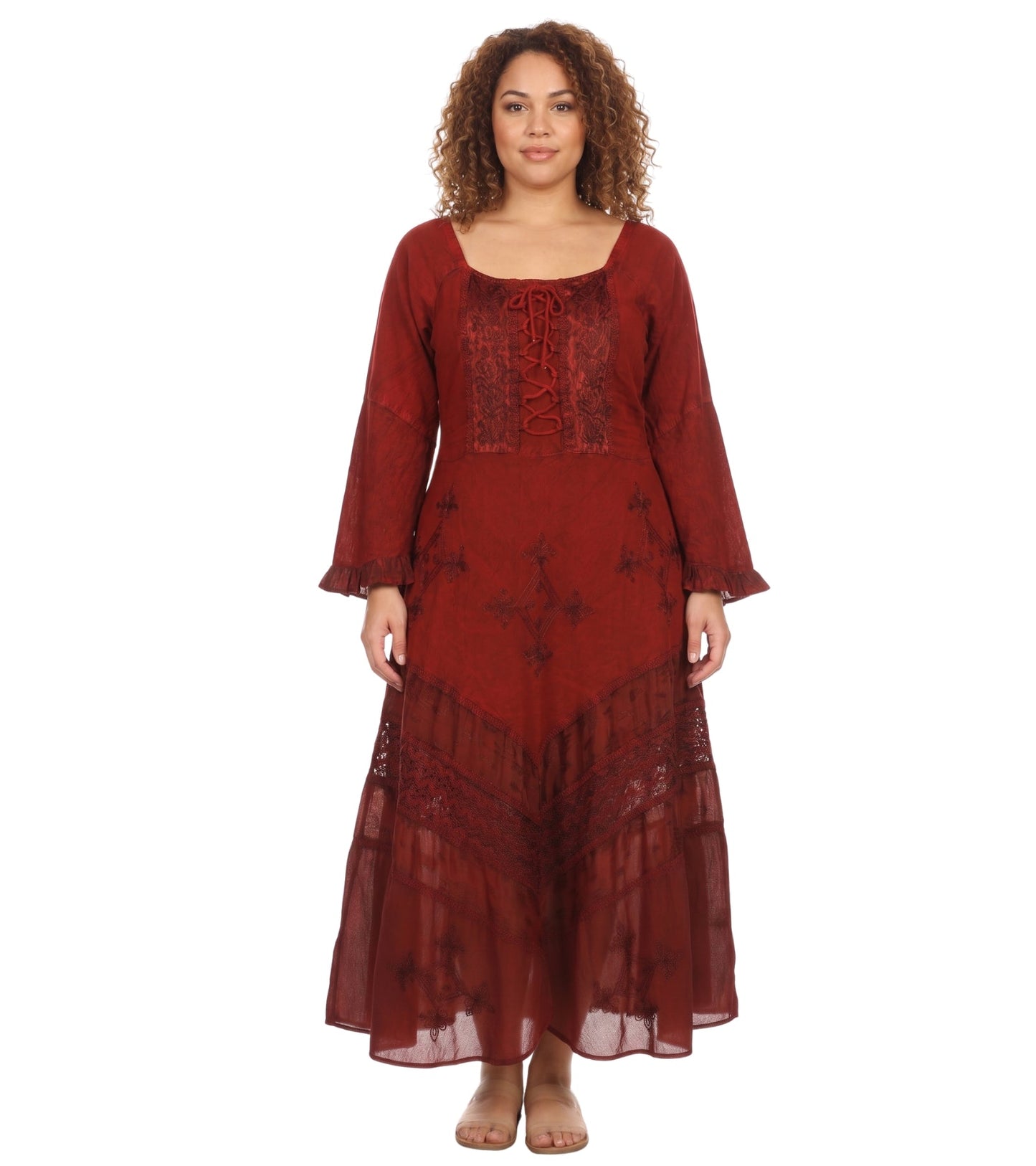 Sakkas Mirabel Stonewashed Corset Style Floral Emboridery Kimono Sleeve Dress