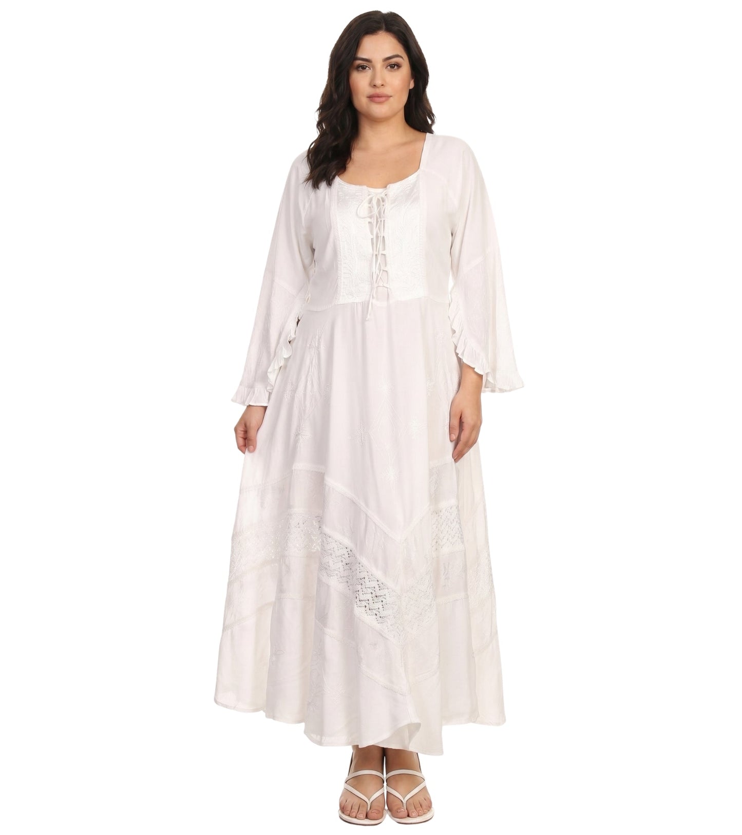 Sakkas Mirabel Stonewashed Corset Style Floral Emboridery Kimono Sleeve Dress