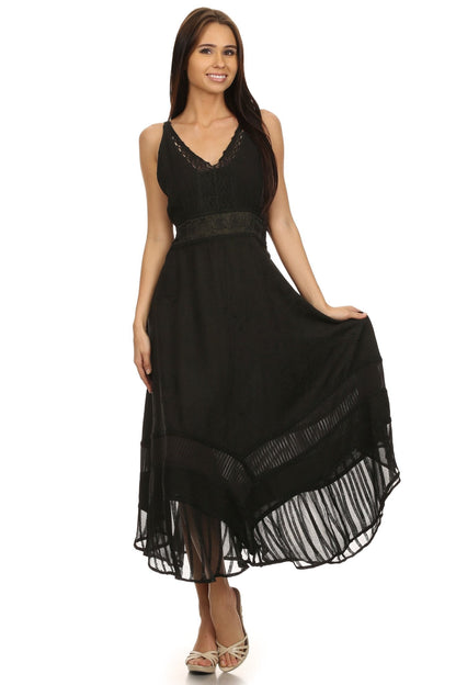 Sakkas Jammeh Stonewashed Embroidery Rayon Adjustable Spaghetti Straps Dress