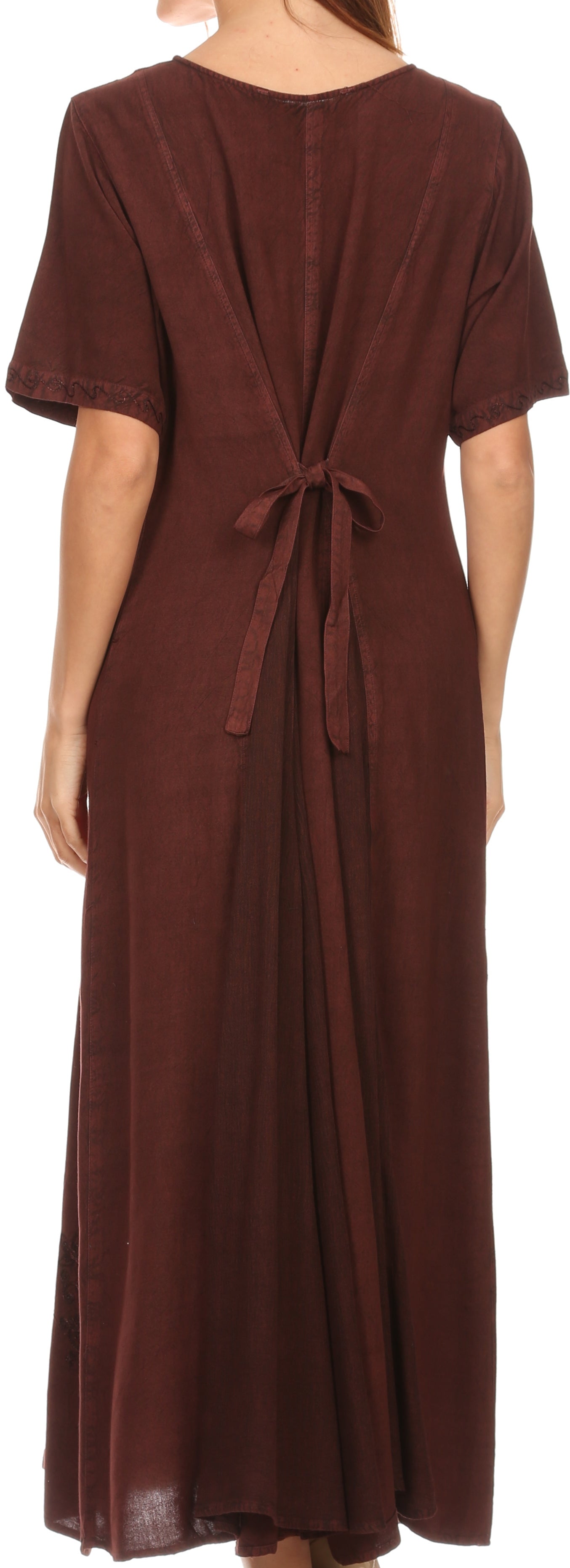 Sakkas Hailey Cap Sleeve Caftan Long Embroidered Stonewashed Dress