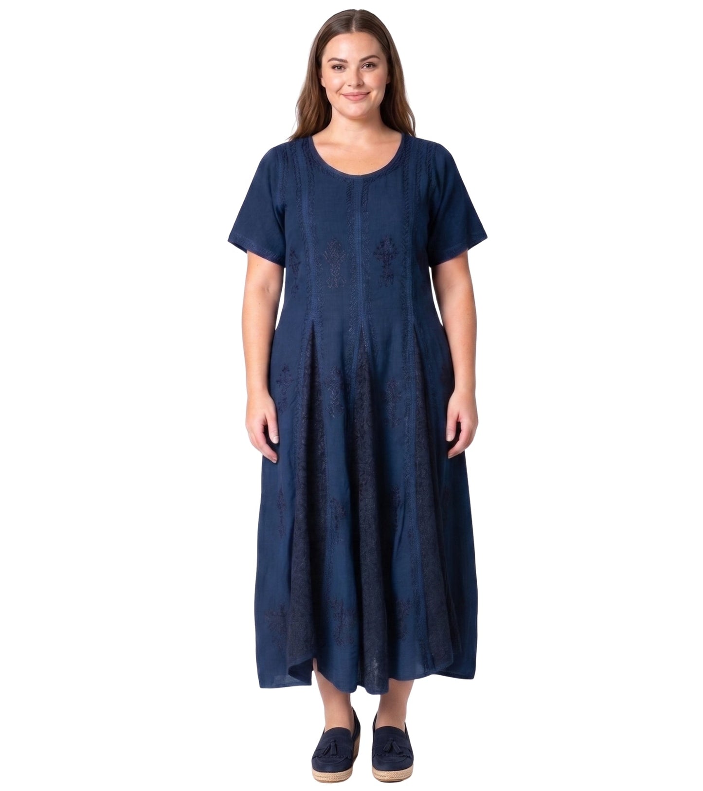 Sakkas Hailey Cap Sleeve Caftan Long Embroidered Stonewashed Dress