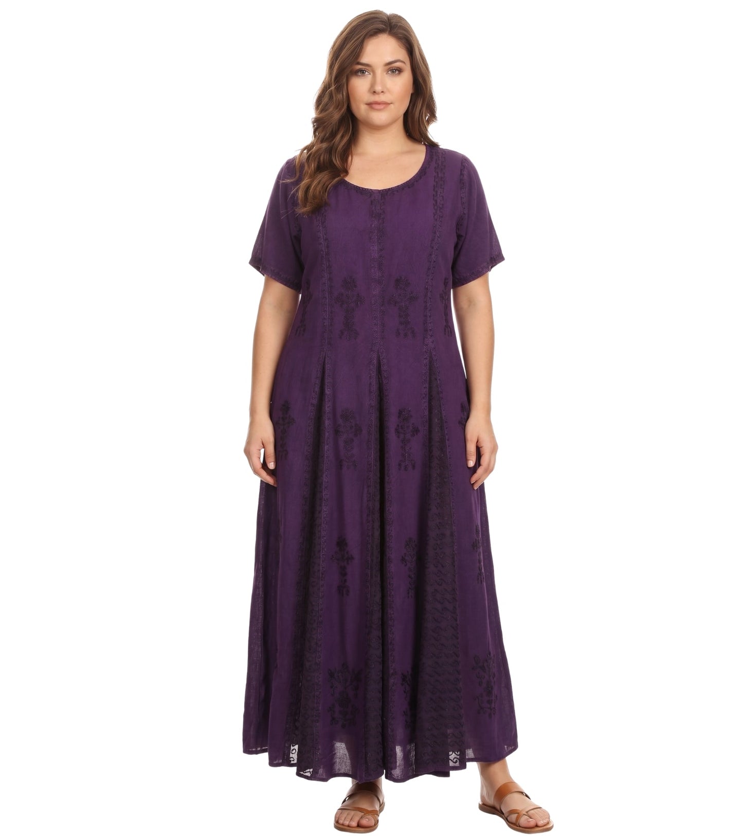Sakkas Hailey Cap Sleeve Caftan Long Embroidered Stonewashed Dress