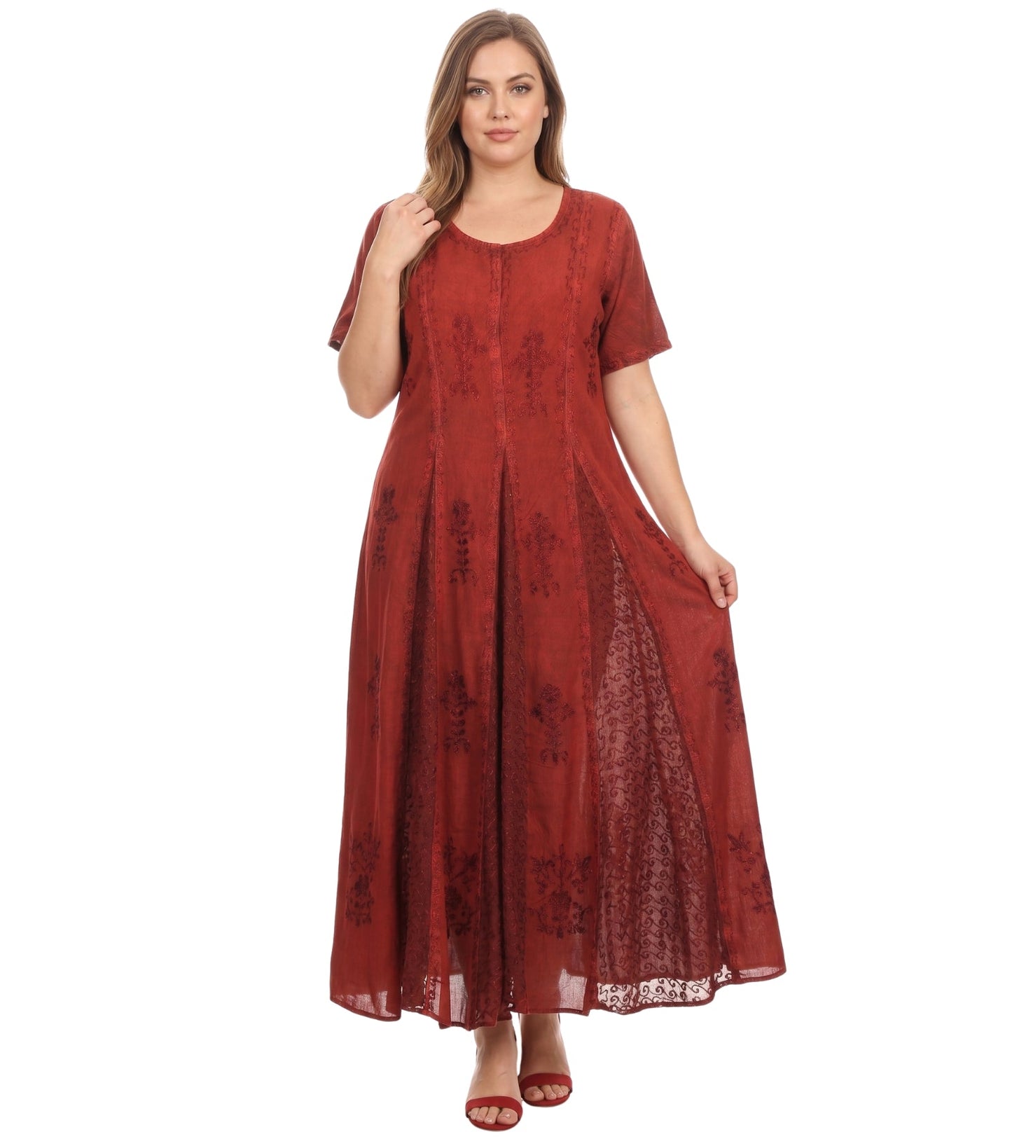 Sakkas Hailey Cap Sleeve Caftan Long Embroidered Stonewashed Dress