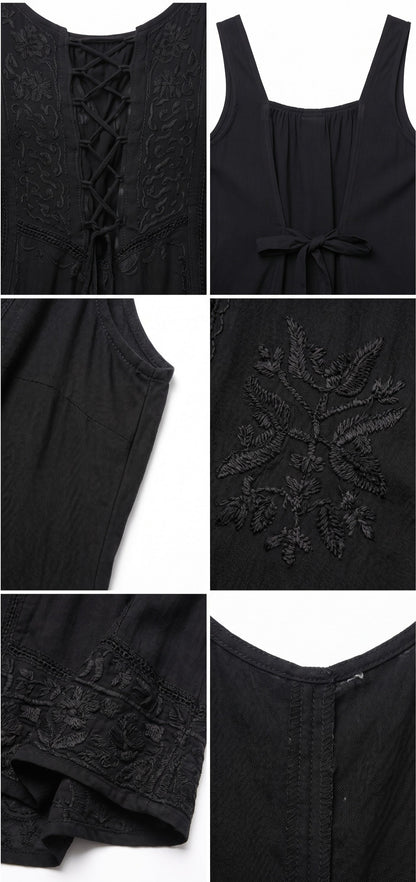 Sakkas Stella Long Tank Top Adjustable Caftan Corset Dress With Embroidery