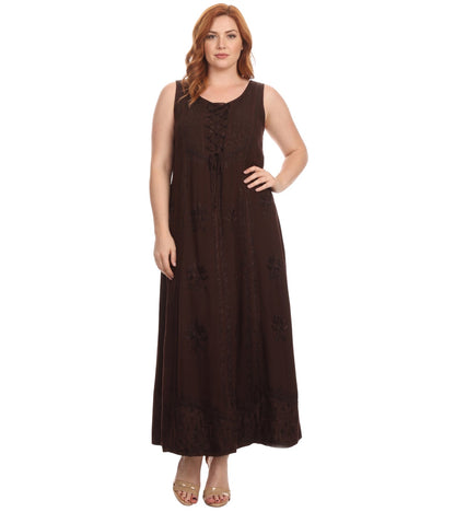 Sakkas Stella Long Tank Top Adjustable Caftan Corset Dress With Embroidery