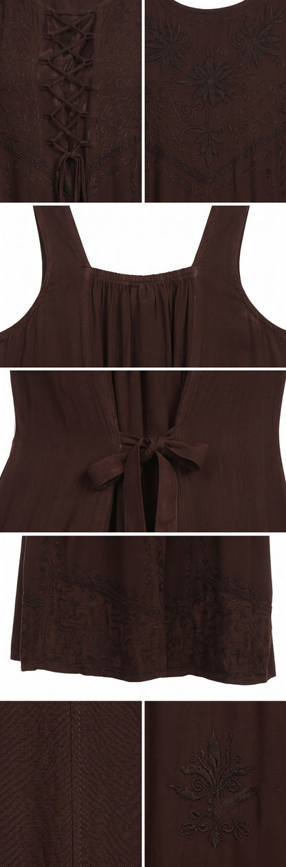 Sakkas Stella Long Tank Top Adjustable Caftan Corset Dress With Embroidery