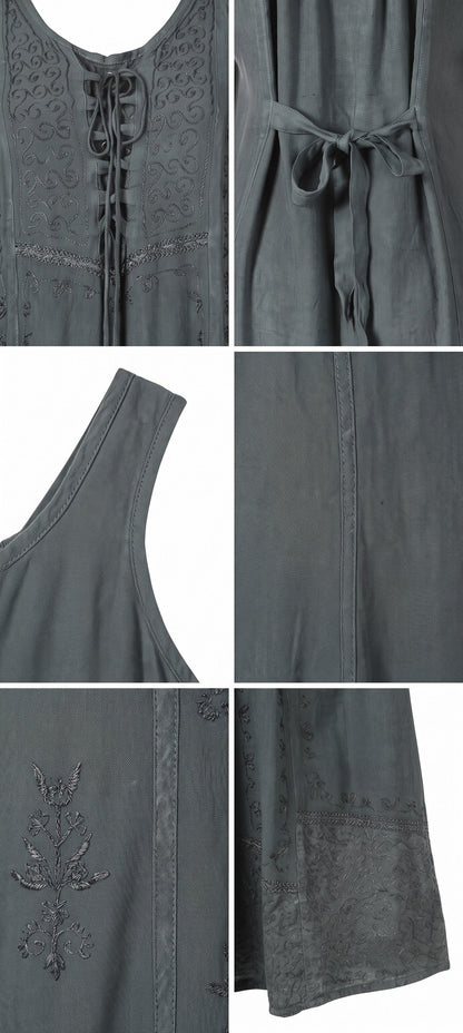 Sakkas Stella Long Tank Top Adjustable Caftan Corset Dress With Embroidery