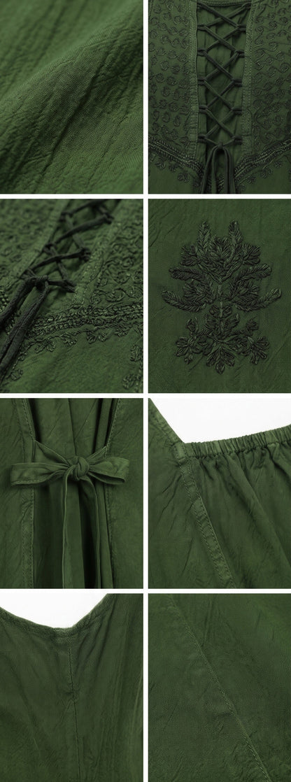 Sakkas Stella Long Tank Top Adjustable Caftan Corset Dress With Embroidery