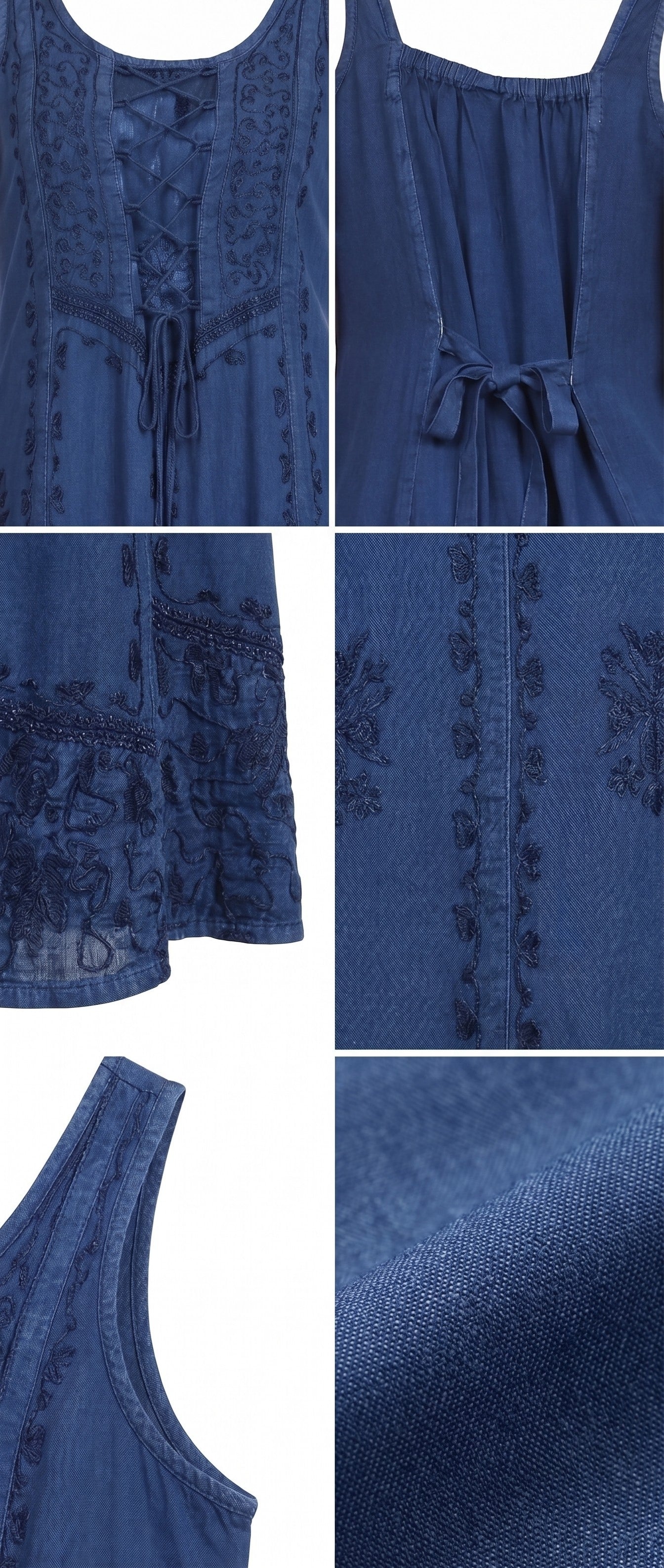 Sakkas Stella Long Tank Top Adjustable Caftan Corset Dress With Embroidery