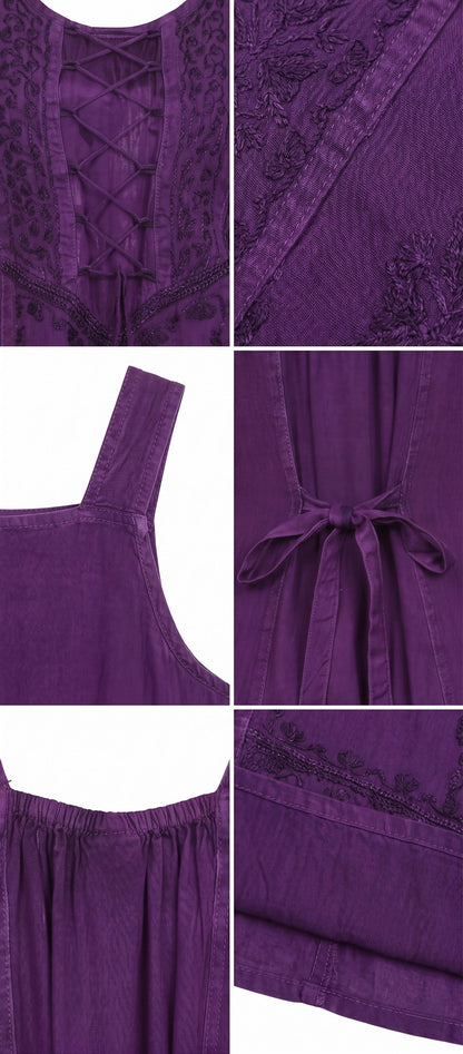 Sakkas Stella Long Tank Top Adjustable Caftan Corset Dress With Embroidery