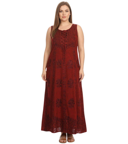Sakkas Stella Long Tank Top Adjustable Caftan Corset Dress With Embroidery
