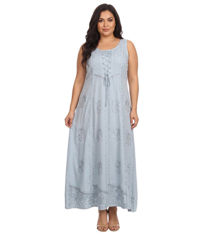 Sakkas Stella Long Tank Top Adjustable Caftan Corset Dress With Embroidery