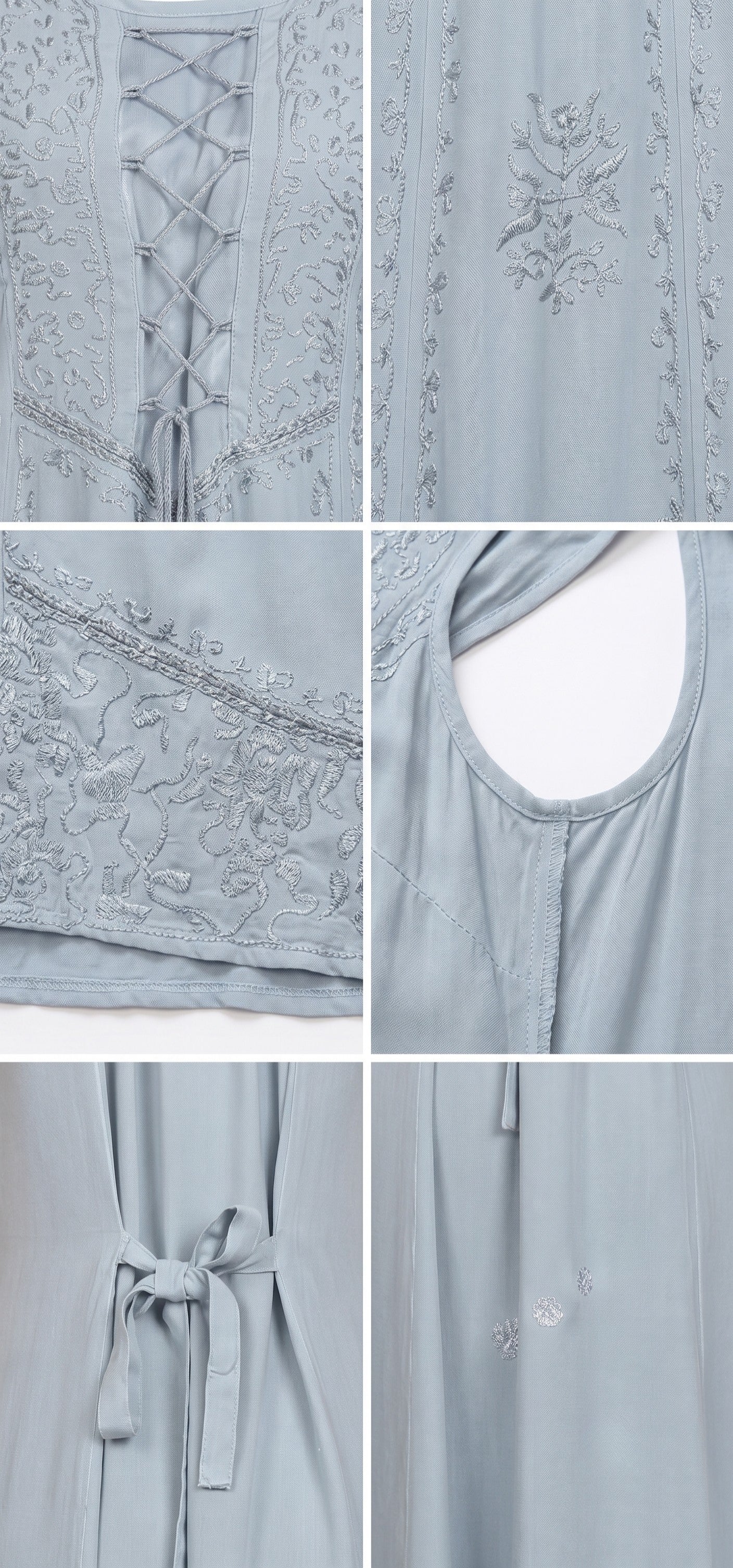 Sakkas Stella Long Tank Top Adjustable Caftan Corset Dress With Embroidery