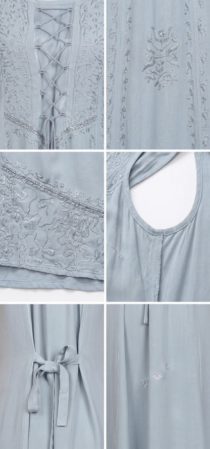 Sakkas Stella Long Tank Top Adjustable Caftan Corset Dress With Embroidery