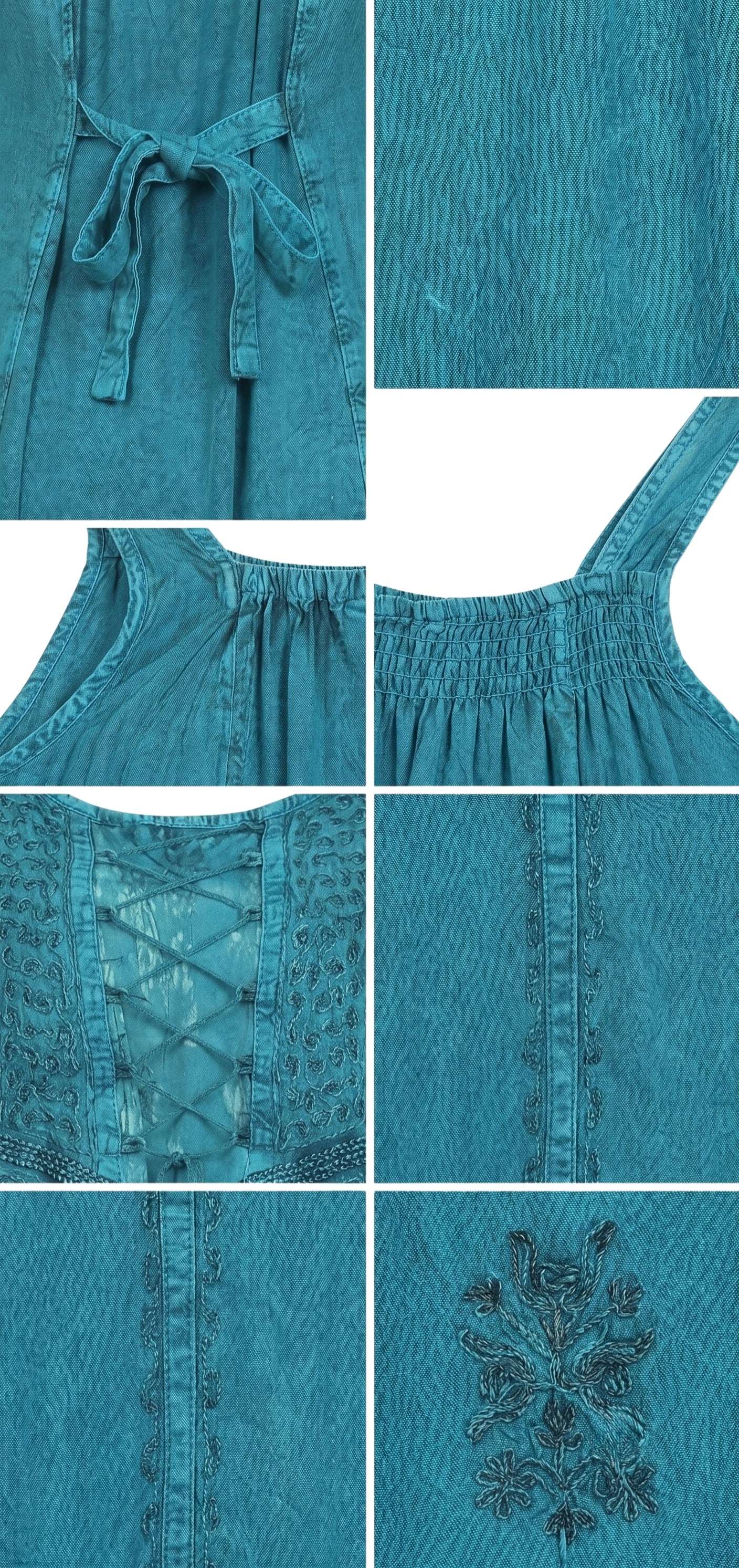 Sakkas Stella Long Tank Top Adjustable Caftan Corset Dress With Embroidery