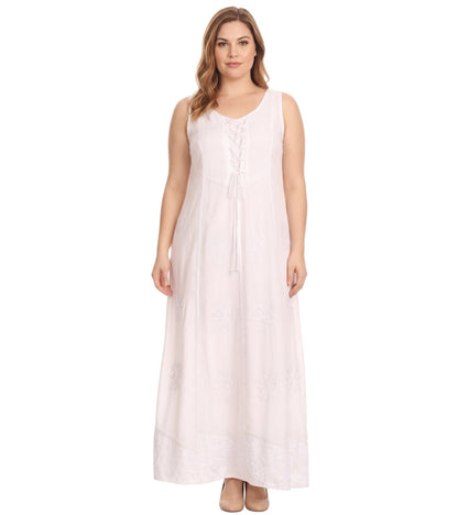 Sakkas Stella Long Tank Top Adjustable Caftan Corset Dress With Embroidery