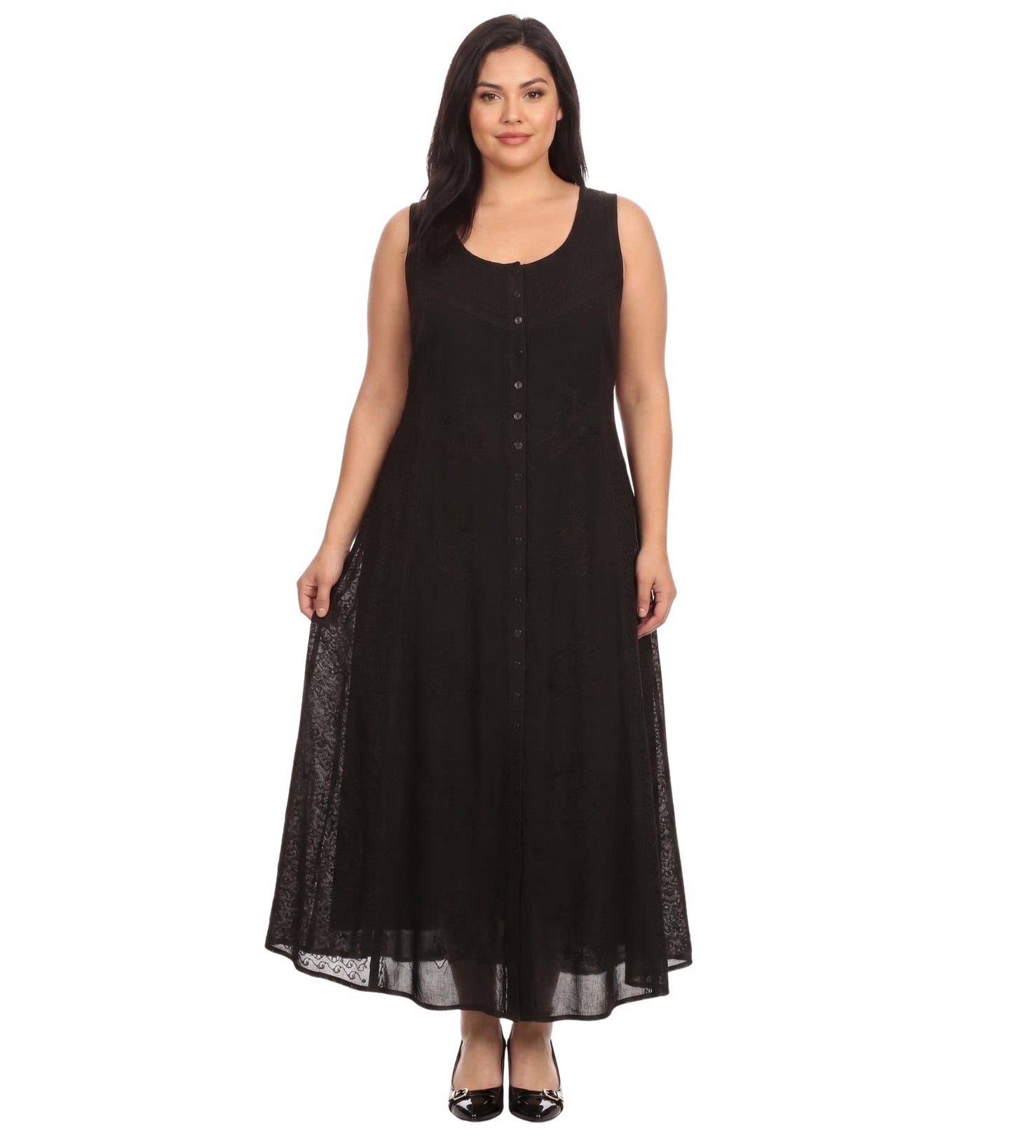 Sakkas Beverlee Embroidered Button Down Sleeveless Caftan Dress