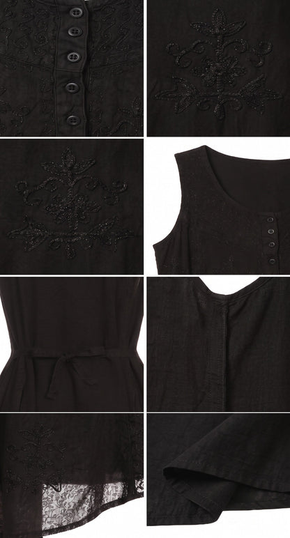 Sakkas Beverlee Embroidered Button Down Sleeveless Caftan Dress