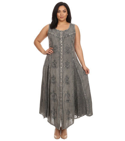 Sakkas Beverlee Embroidered Button Down Sleeveless Caftan Dress