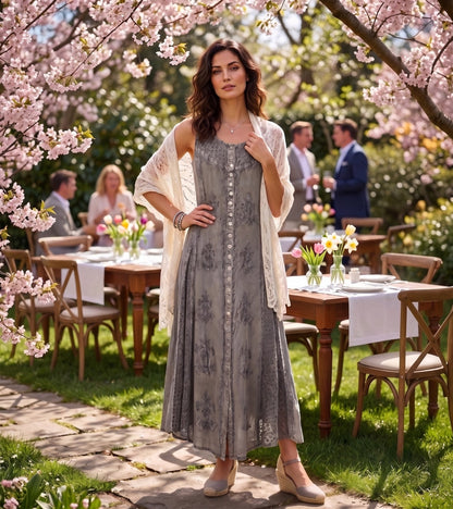 Sakkas Beverlee Embroidered Button Down Sleeveless Caftan Dress