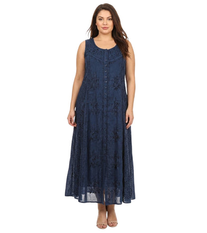 Sakkas Beverlee Embroidered Button Down Sleeveless Caftan Dress