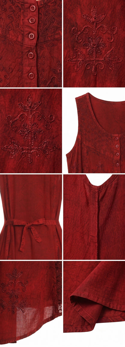 Sakkas Beverlee Embroidered Button Down Sleeveless Caftan Dress