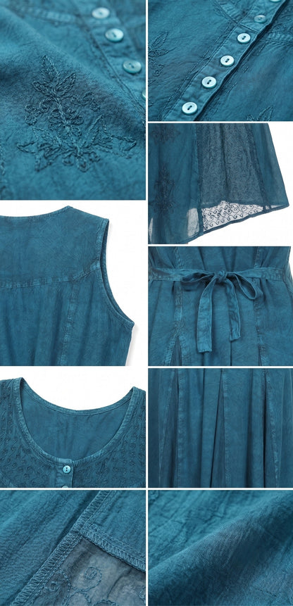 Sakkas Beverlee Embroidered Button Down Sleeveless Caftan Dress