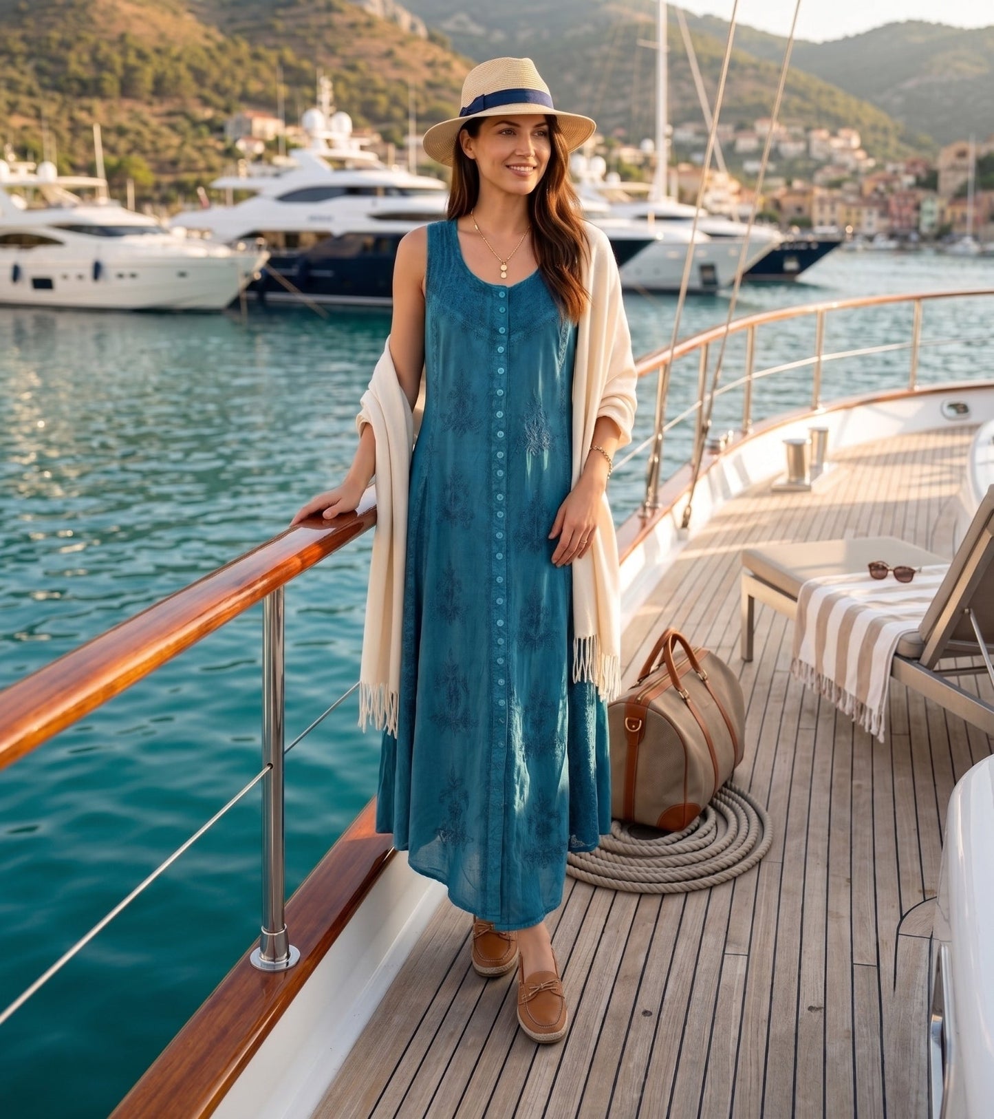 Sakkas Beverlee Embroidered Button Down Sleeveless Caftan Dress