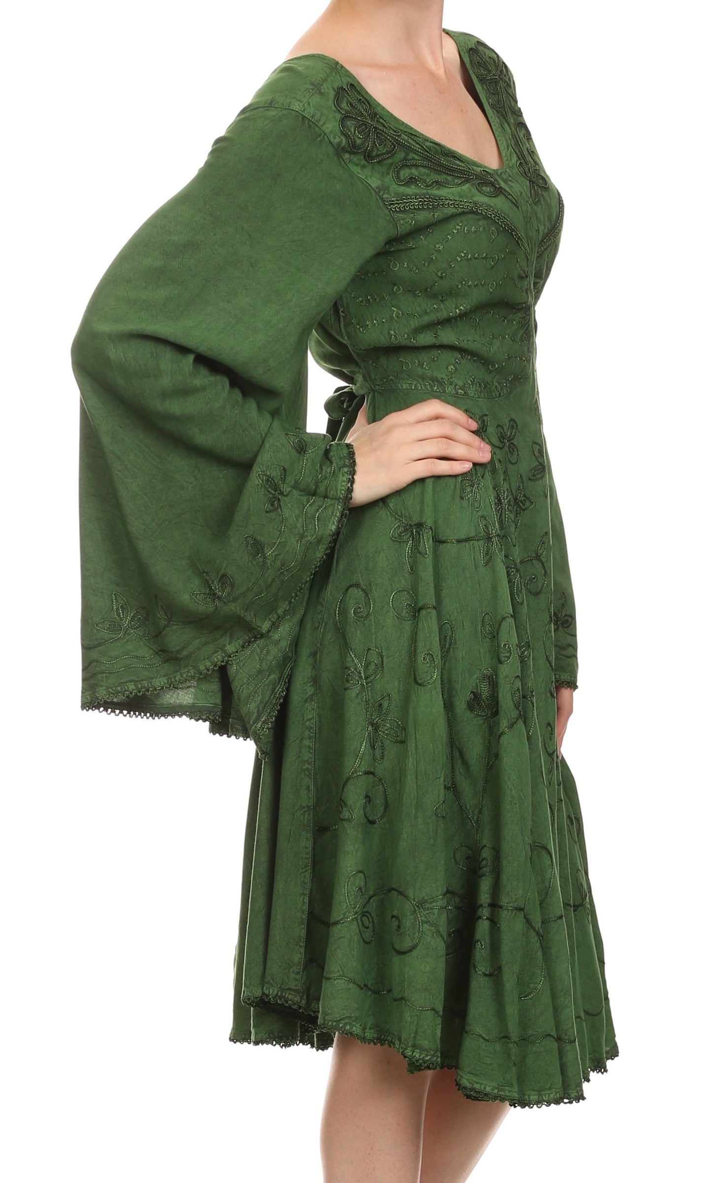 Sakkas Addyson Drop Neck Long Sleeve Embroidered Boho Dress