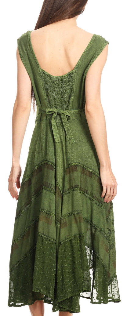 Sakkas Azalea Stonewashed Rayon Embroidery Corset Style Dress