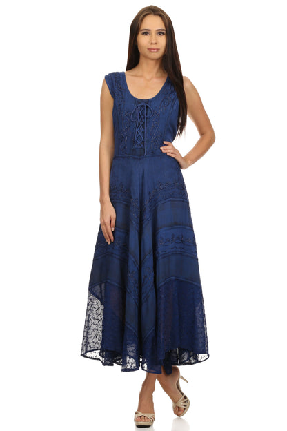 Sakkas Azalea Stonewashed Rayon Embroidery Corset Style Dress